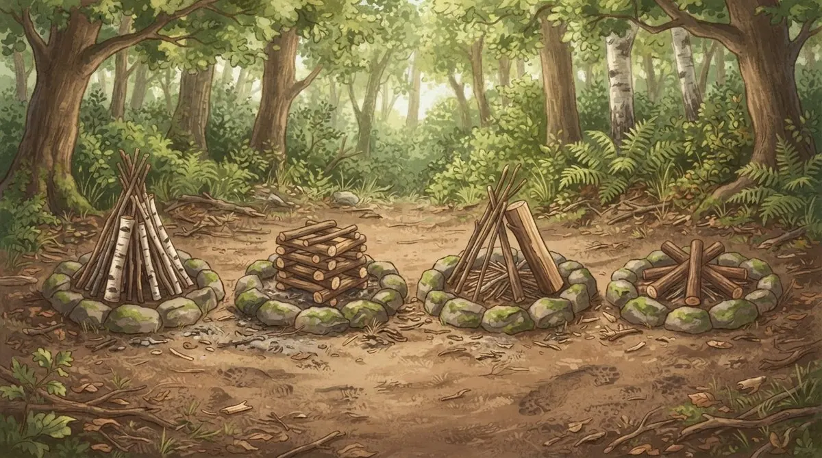 Fire Lays: Teepee, Log Cabin, Lean-to, Star